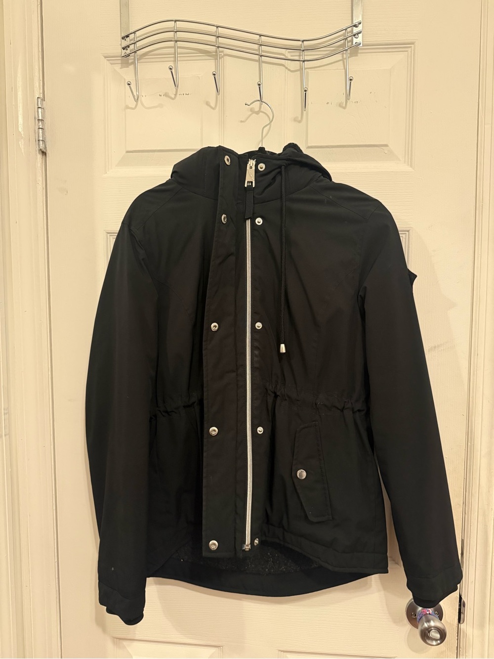 Hollister Black Hooded Raincoat with Silver Snap Details